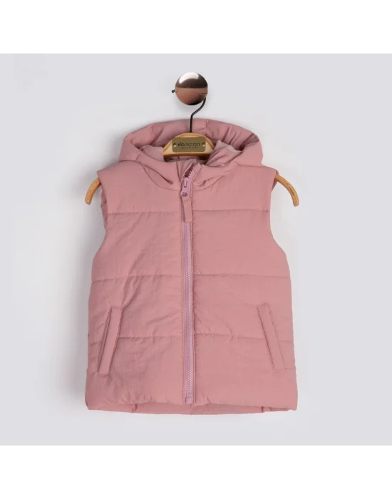 Kapşonlu Gül Kurusu Kız Çocuk Yelek