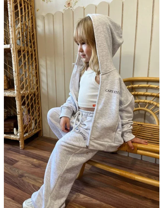 Kapüşonlu Fermuarlı Pamuklu Eşofman Takımı