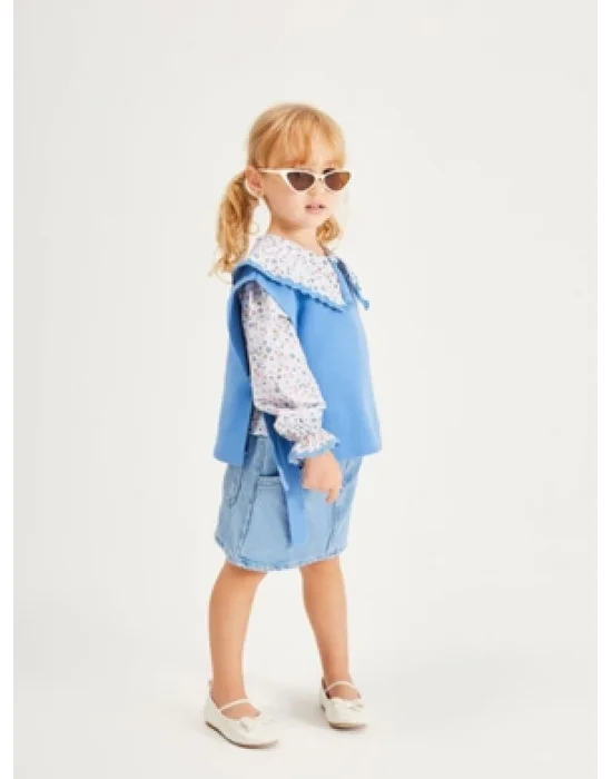 Kız Triko Süveter 3 lü Kot Etek Takım