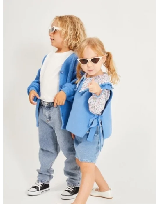 Kız Triko Süveter 3 lü Kot Etek Takım