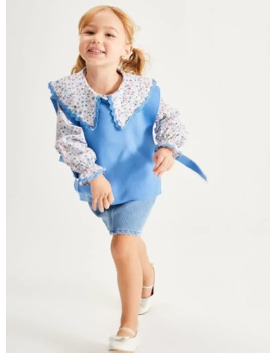 Kız Triko Süveter 3 lü Kot Etek Takım