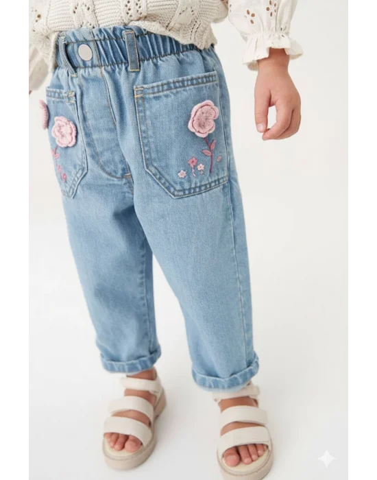 La’Ciel Pembe Gül Detaylı Kot Pantolon