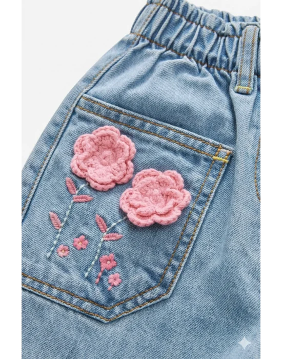 La’Ciel Pembe Gül Detaylı Kot Pantolon