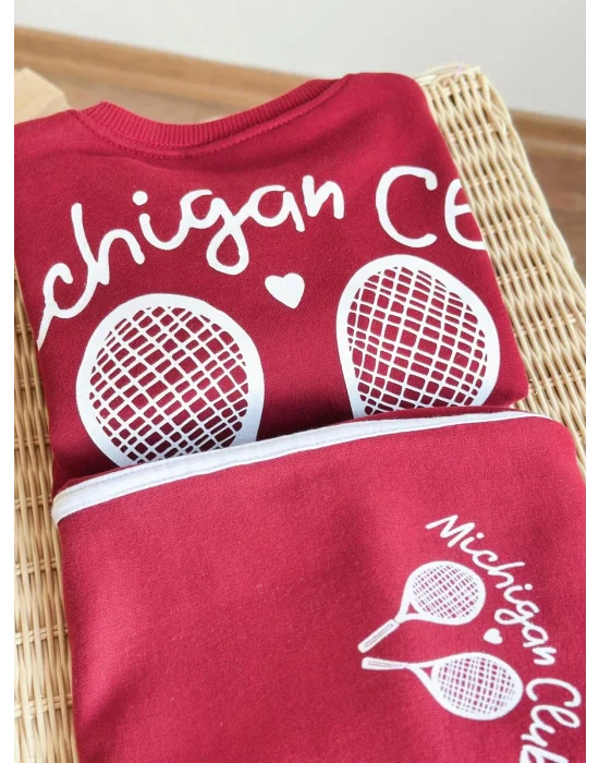Michigan Club Biye Detaylı %100 Pamuk Sweatshirt ve 3 İplik Eşofman Takımı