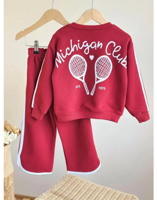 Michigan Club Biye Detaylı %100 Pamuk Sweatshirt ve 3 İplik Eşofman Takımı
