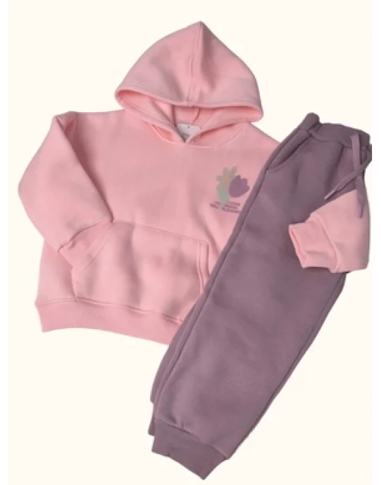 Pudra Çocuk Kapüşonlu Eşofman Takımı
