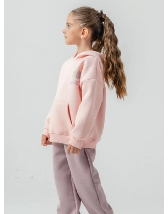 Pudra Çocuk Kapüşonlu Eşofman Takımı