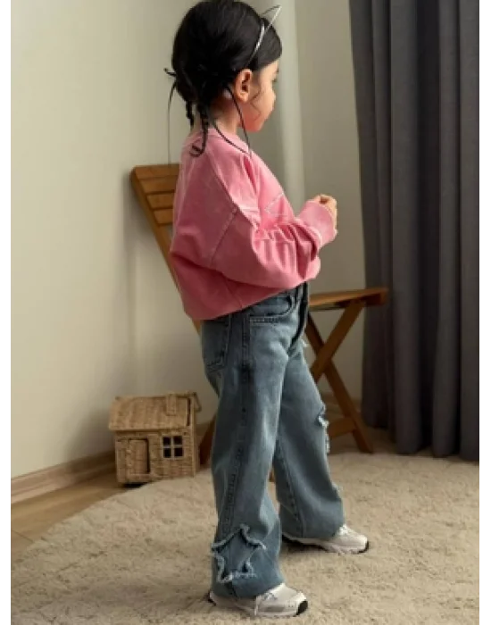 Taş Yıkamalı Kız Yıldız Takım - Sweatshirt-Jean Pantalon