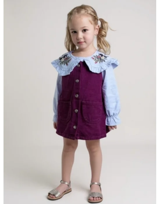 Yaka Detaylı Bordo Elbise