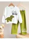 Dinazor Nakışlı Aplike Detaylı Sweatshirt ve Eşofman Takımı