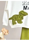 Dinazor Nakışlı Aplike Detaylı Sweatshirt ve Eşofman Takımı