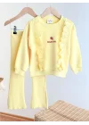 Fır Fır Detaylı Dantel İşlemeli Sarı Taytlı Takım