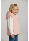 Kapşonlu Pudra Kız Çocuk Yelek