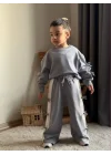 Kurdela Detaylı Fiyonklu Kız 2’li Eşofman Takım Gri