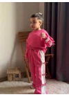 Kurdela Detaylı Fiyonklu Kız 2’li Eşofman Takım Pembe