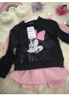 Minnie Baskılı Gömlek Detaylı İkili Taytlı Takım