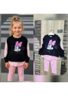 Minnie Baskılı Gömlek Detaylı İkili Taytlı Takım