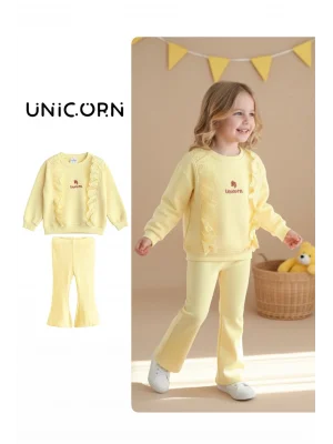 Fır Fır Detaylı Dantel İşlemeli Sarı Taytlı Takım