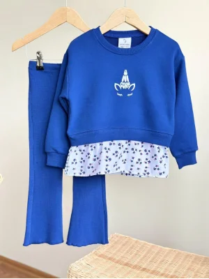 Gömlek Detaylı Sweatshirt ve İspanyol Paça Tayt