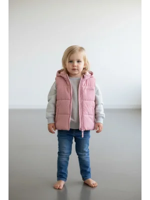 Kapşonlu Gül Kurusu Kız Çocuk Yelek