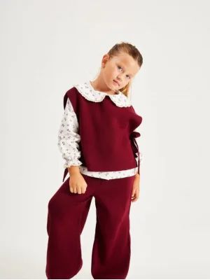 Kız Çocuk Bordo 3lü Triko Takım