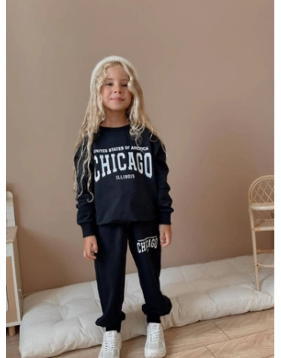 Chicago Yazı Detaylı Unisex Eşofman Takımı - Alt Üst Takım