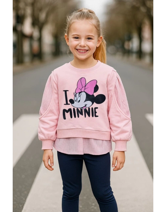 Minnie Baskılı Gömlek Detaylı İkili Taytlı Takım
