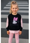 Minnie Baskılı Gömlek Detaylı İkili Taytlı Takım