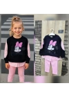 Minnie Baskılı Gömlek Detaylı İkili Taytlı Takım
