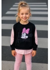 Minnie Baskılı Gömlek Detaylı İkili Taytlı Takım