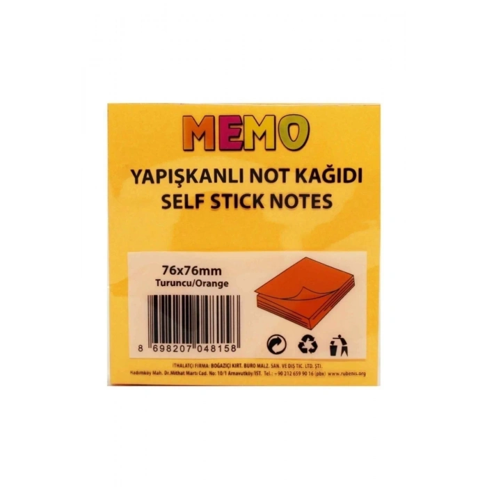 ( 76*76 Mm) Yapışkanlı Not Kağıdı - Fosforlu Turuncu