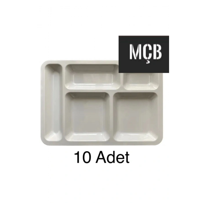 10 Adet 5 Gözlü Kırılmaz Plastik Tabldot Tabağı Beyaz Self Servis Tabildot Tabilot Tabak
