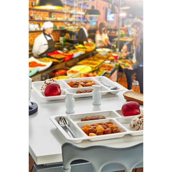 10 Adet 5 Gözlü Kırılmaz Plastik Tabldot Tepsisi - 5120-10