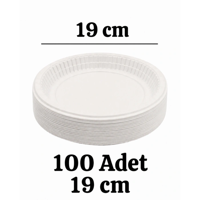 19 cm Plastik Tabak 100 Adet Beyaz Tek Kullanımlık Parti Piknik Doğum Günü