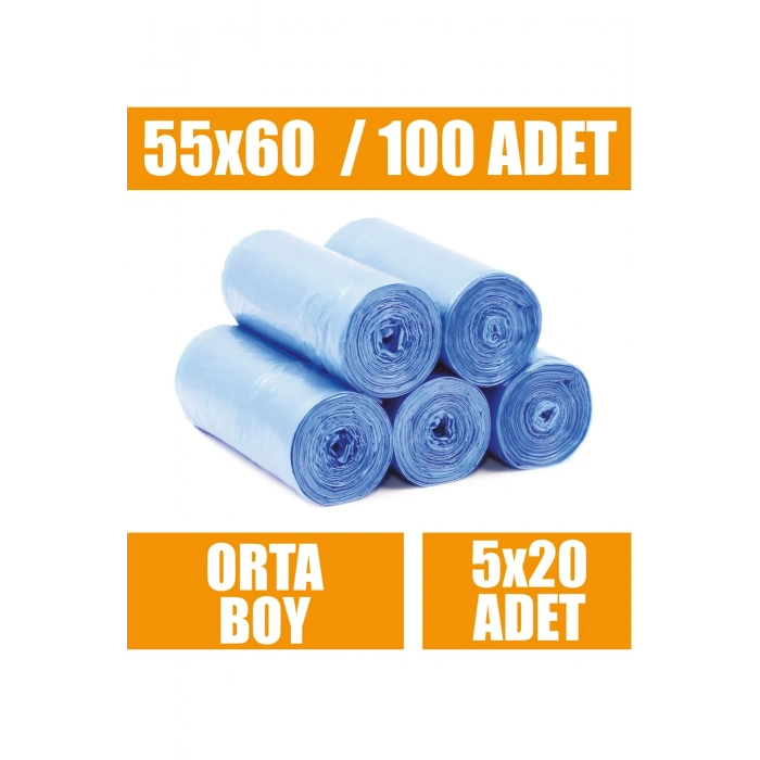 20 Li X 10 Rulo Çöp Torbası Orta Boy Mavi 55x60 Çöp Poşeti