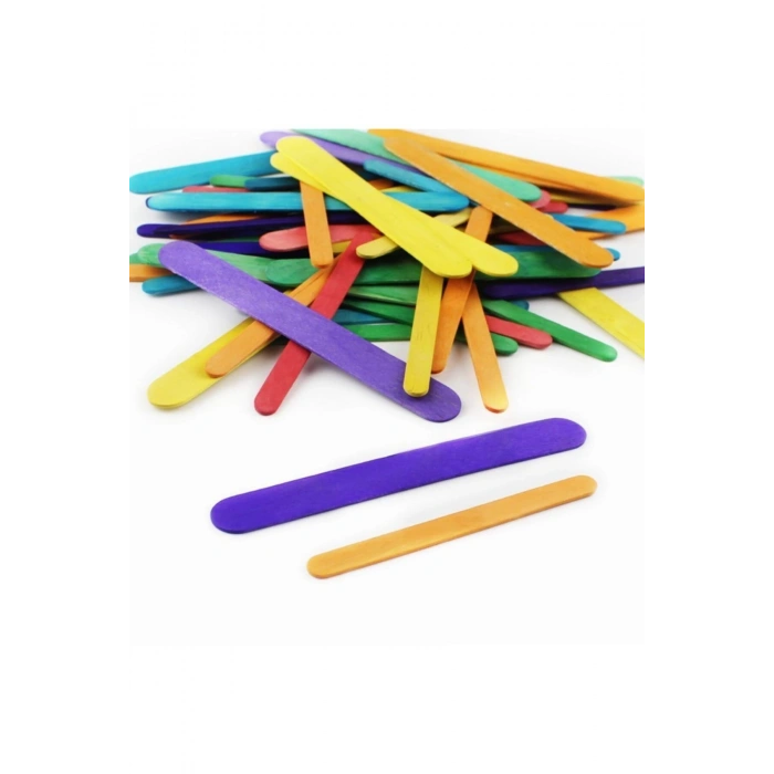 200 Adet Ahşap Dar Renkli Dil Çubuğu Dondurma Çubuğu Abeslang