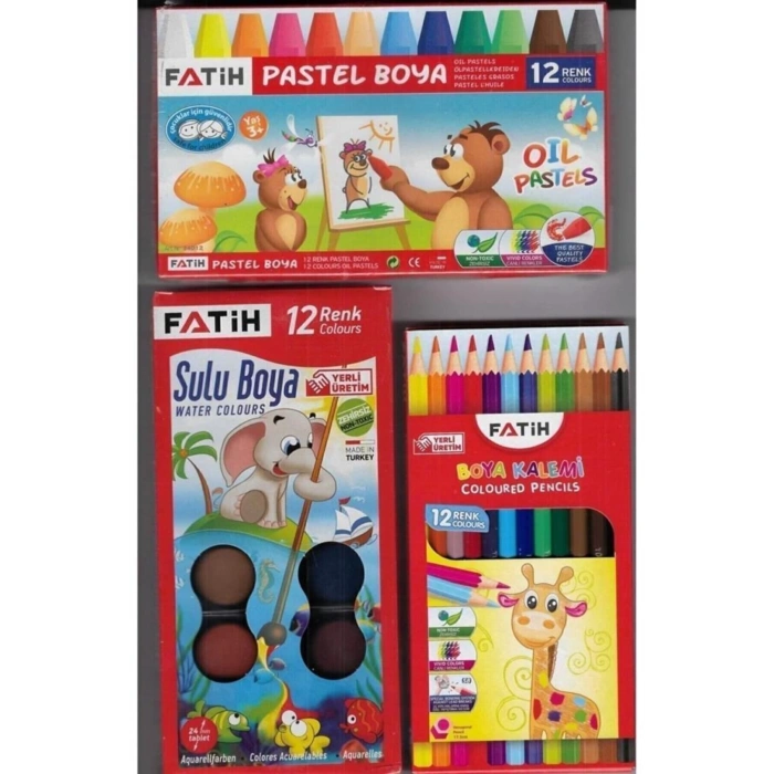 3 Lü Okul Kırtasiye Seti Pastel Sulu Kuru Boya Set6