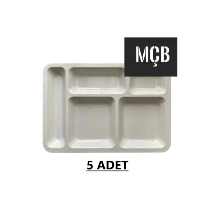5 Adet 5 Gözlü Kırılmaz Plastik Tabldot Tabağı Beyaz Self Servis Tabildot Tabilot Tabak