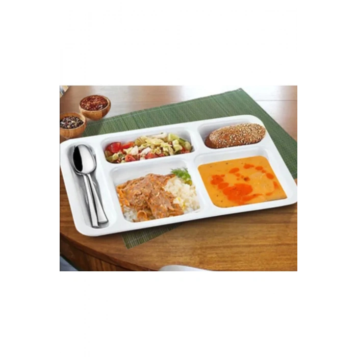 5 Adet 5 Gözlü Kırılmaz Plastik Tabldot Tabağı Beyaz Self Servis Tabildot Tabilot Tabak