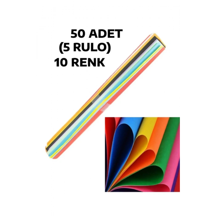 50 Adet 50x70 Cm Fon Kartonu 10 Renk(5 RULO) Büyük Fon Kartonu