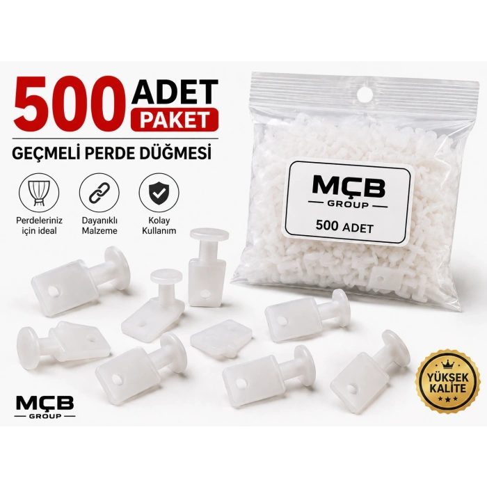 500 Adet Perde Ruleti Dikmeli Perde Düğmesi Tül ve Fon Perde Aparatı Beyaz Plastik Perde Klipsi