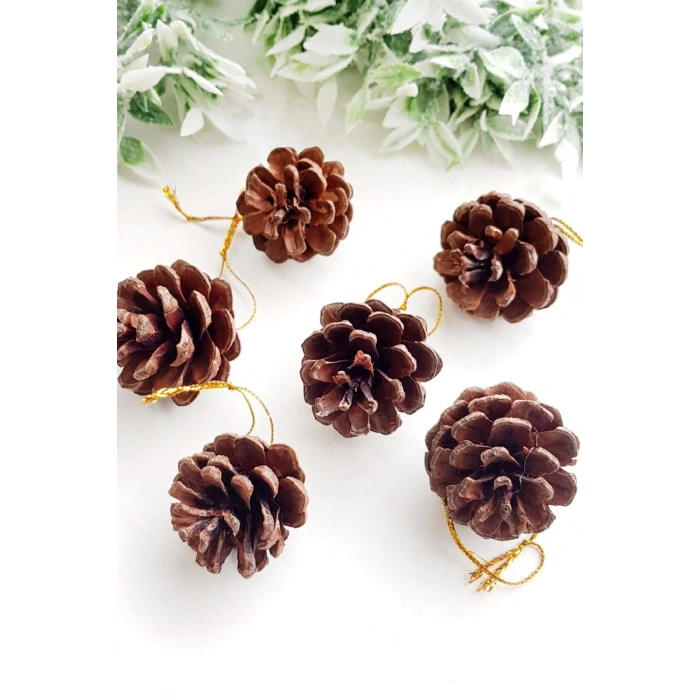 6 Adet Naturel Kozalak Yılbaşı Ağacı Süsü