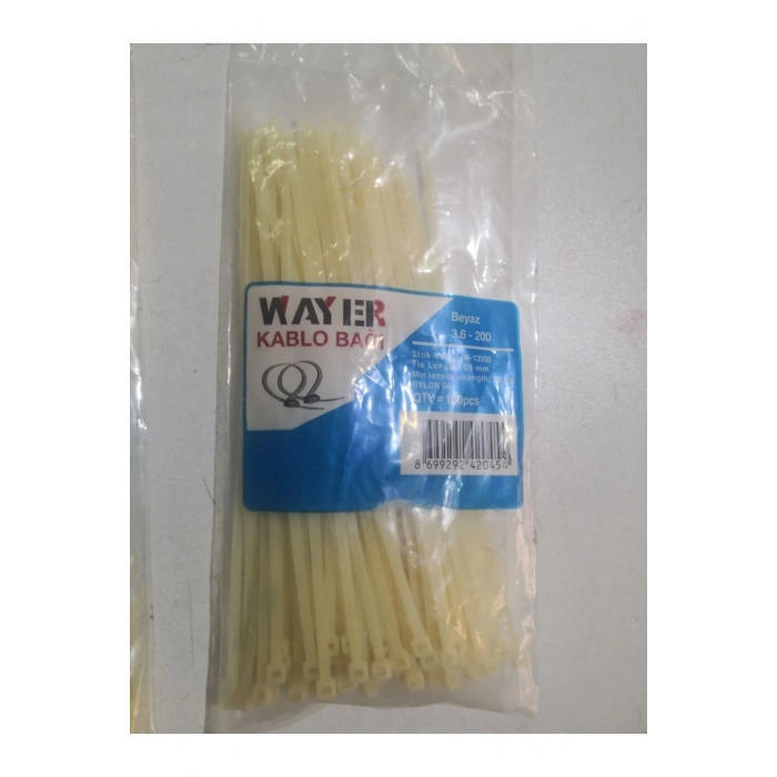 Kablo Bağı- Plastik Kelepçe - 3.6 X 300 Mm - Cırt Kelepçe Beyaz 100 Adet Paket