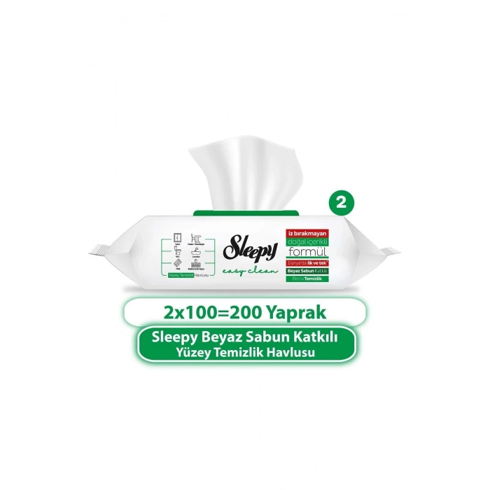 Easy Clean Beyaz Sabun Katkılı Yüzey Temizlik Havlusu&mendili 2x100 (200 YAPRAK)