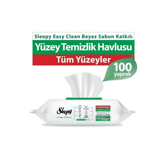 VAE E-TİCARET Sleepy Easy Clean Yüzey Temizlik Havlusu 100 Yaprak Plastik Kapaklı (5 Li Set)