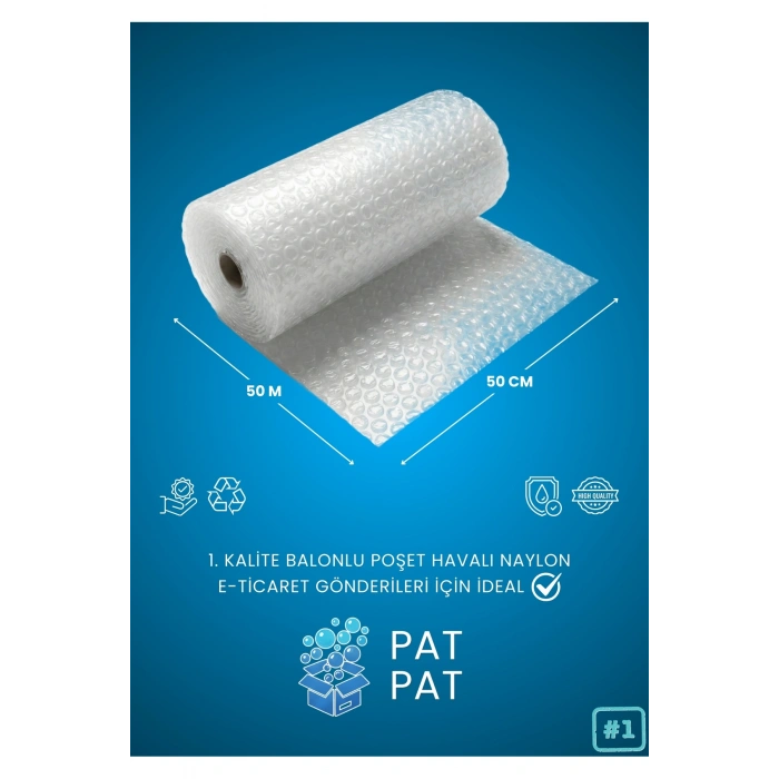 Balonlu Naylon 50 Cm X 50 Mt Eko 25-30 gram 1 .sınıf Balonlu Poşet Havalı Naylon Pat Pat Ambalaj