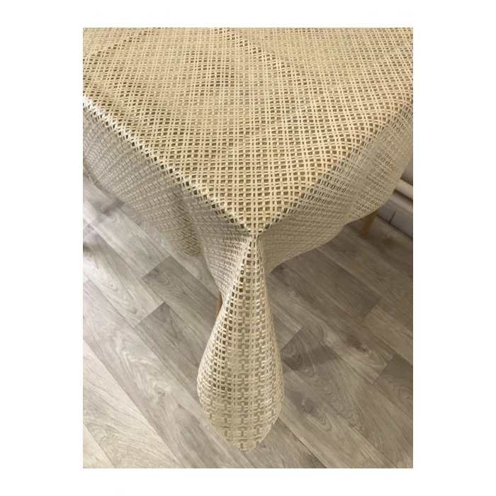 Hasır Desen Lüks Pvc Silinebilir Masa Örtüsü Krem