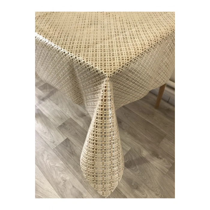 Hasır Desen Lüks Pvc Silinebilir Masa Örtüsü Krem