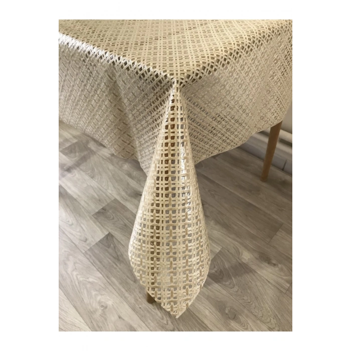 Hasır Desen Lüks Pvc Silinebilir Masa Örtüsü Krem