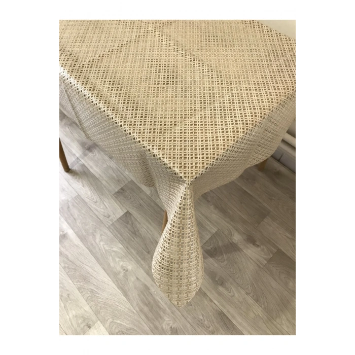 Hasır Desen Lüks Pvc Silinebilir Masa Örtüsü Krem